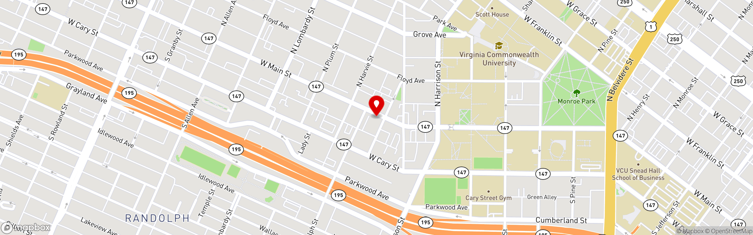 Street map pinning City Dogs RVA in City Dogs