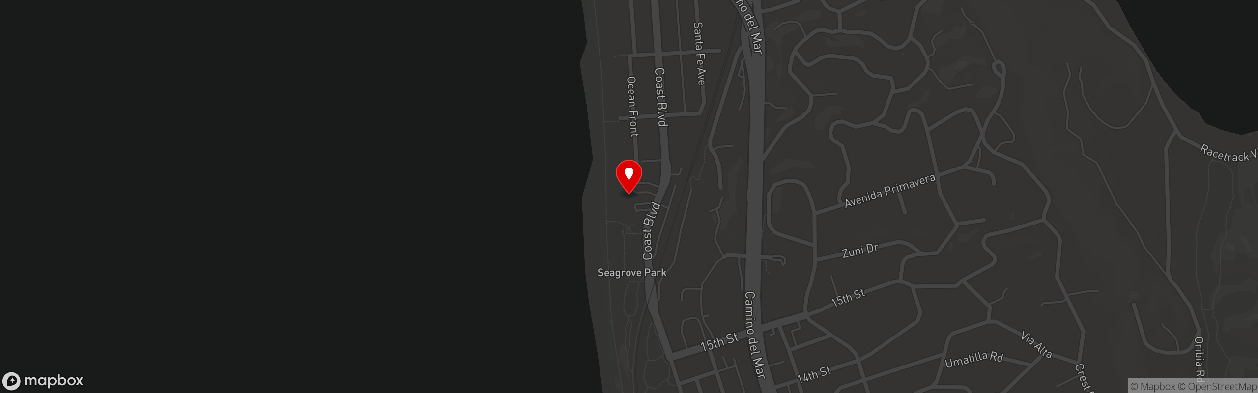 Street map pinning Poseidon on the Beach in Del Mar