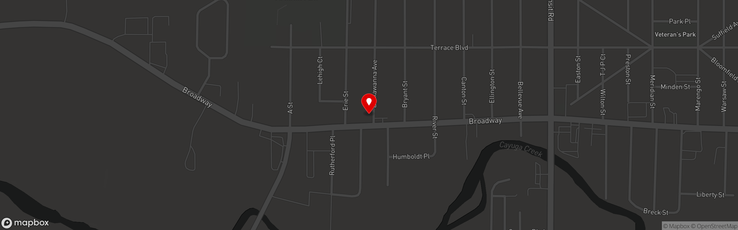 Street map pinning Mooney's Sports Bar and Grill in Mooney's Depew