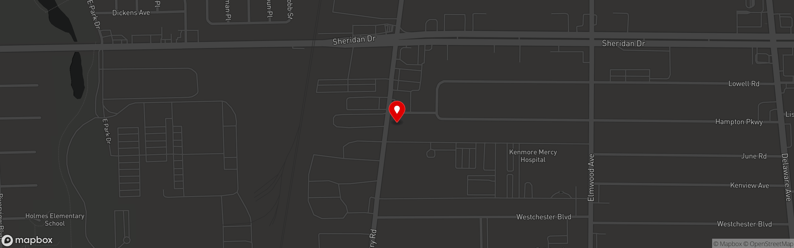 Street map pinning Mooney's Sports Bar and Grill in Mooney's Kenmore