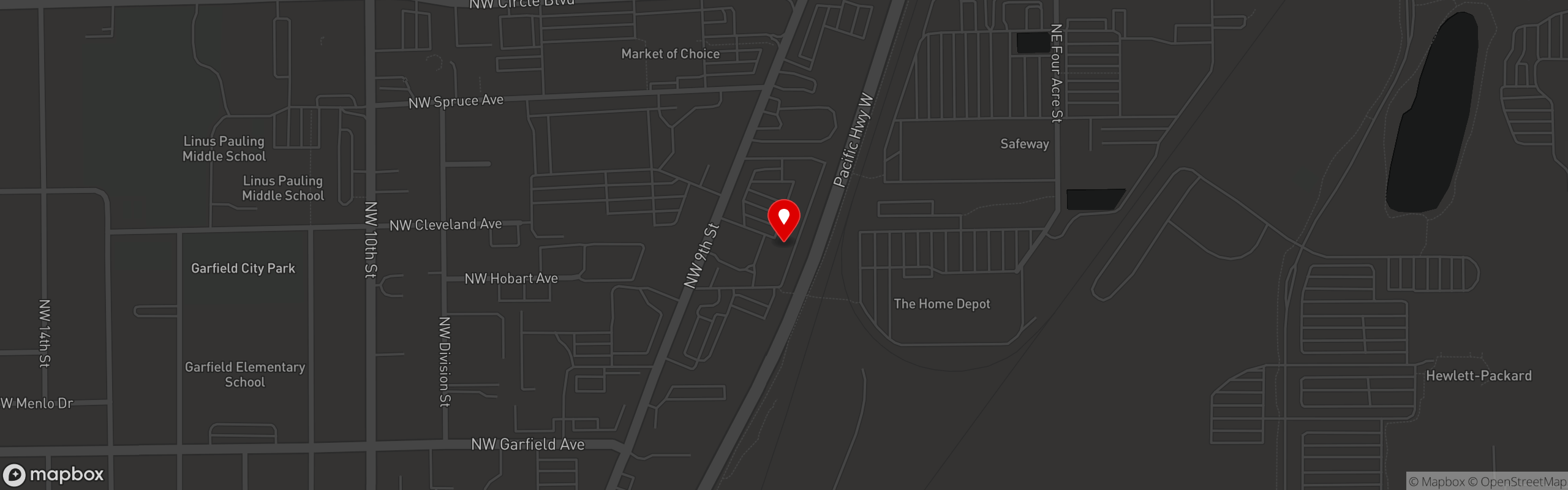 Street map pinning CROWN INDIA CUISINE in Corvallis