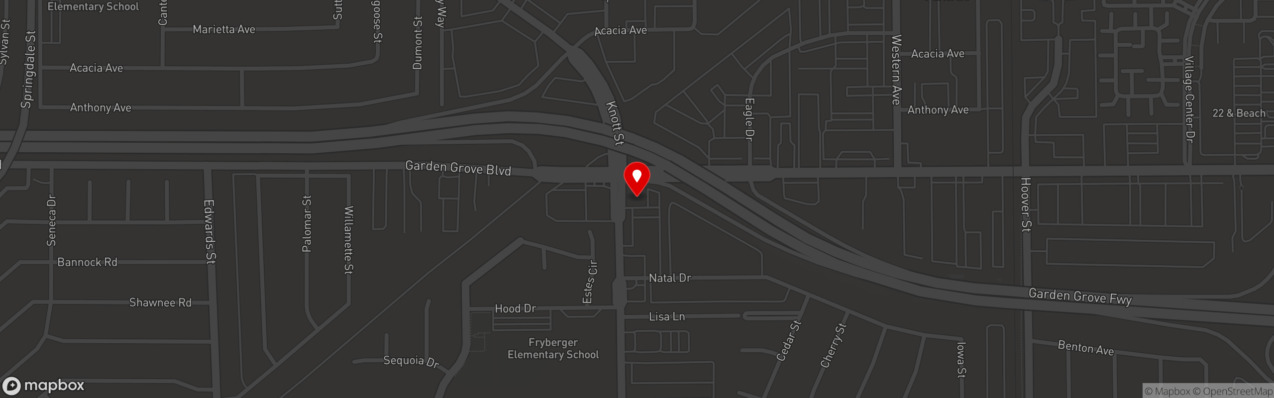 Street map pinning Goldenwest Diner in Goldenwest Diner - Westminster