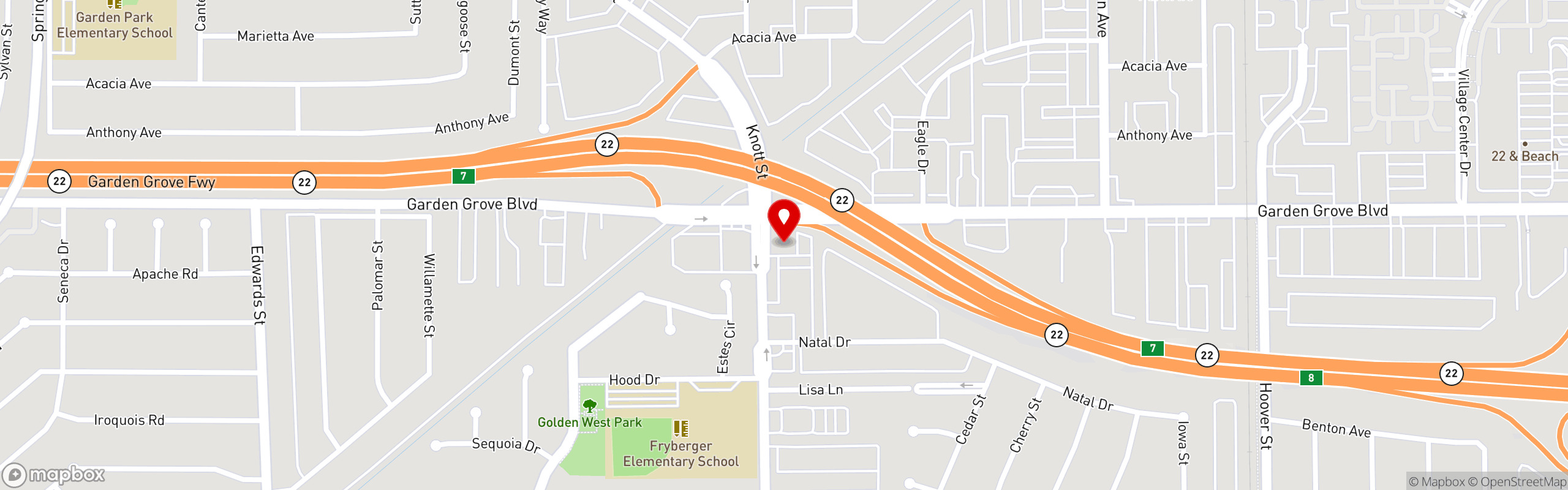 Street map pinning Goldenwest Diner in Goldenwest Diner - Westminster