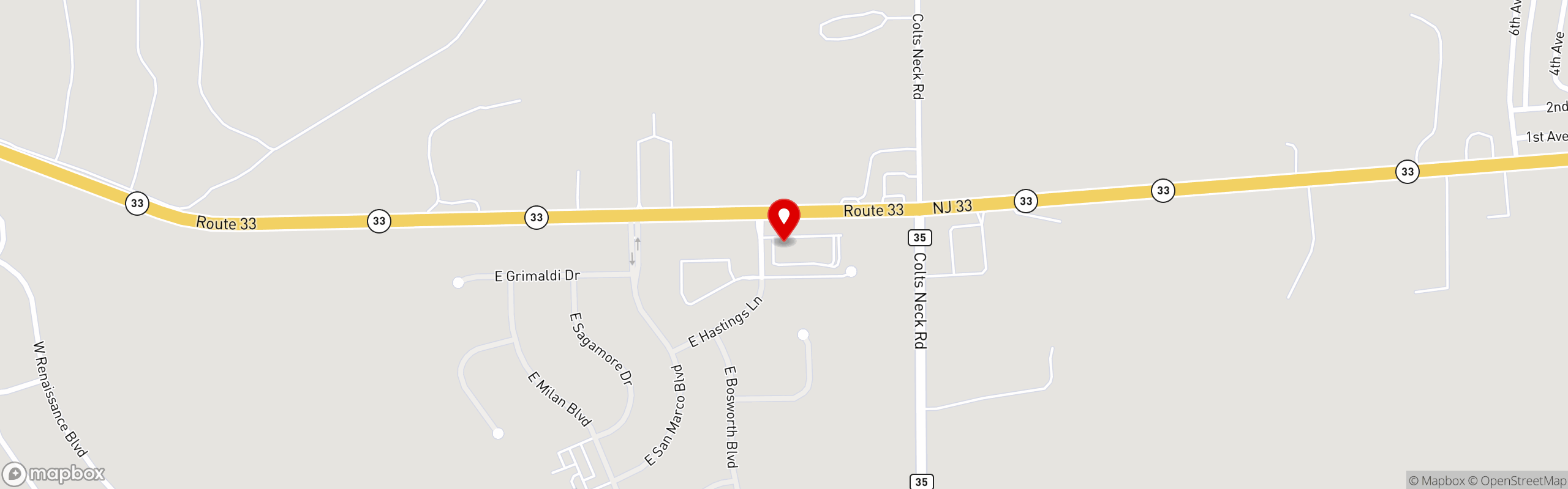 Street map pinning Doughboys Authentic Woodfired Pizza in Farmingdale