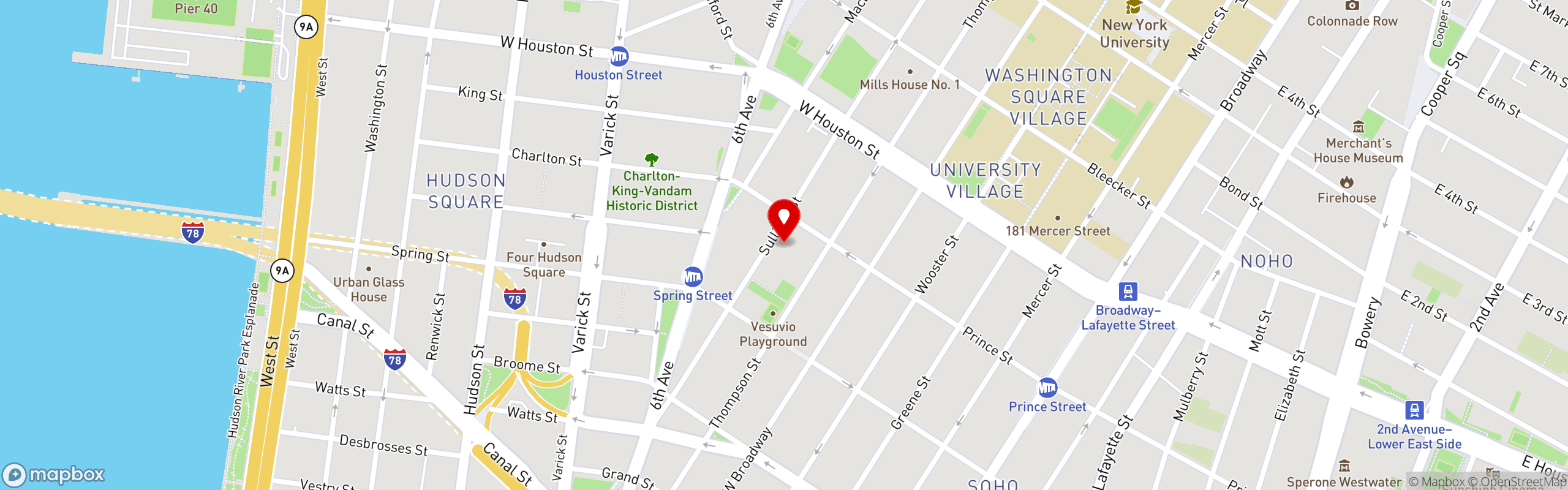 Street map pinning Blue Ribbon Sushi - 119 SoHo in Blue Ribbon Sushi