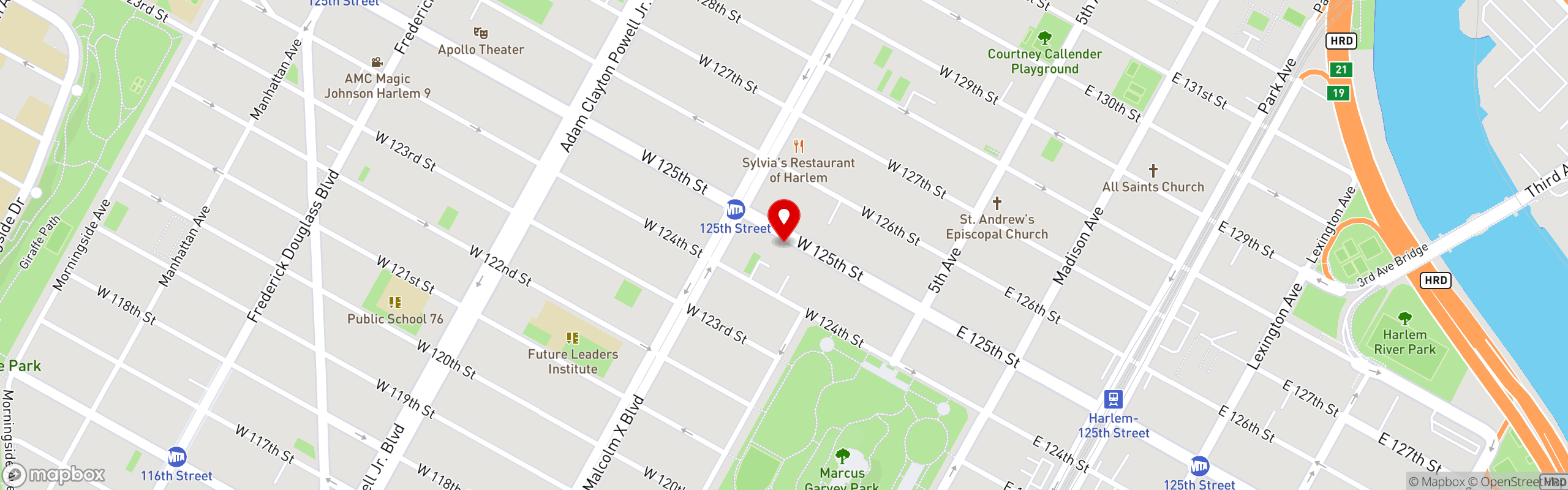 Street map pinning Fluffies Hot Chicken in Fluffies Hot Chicken - Harlem