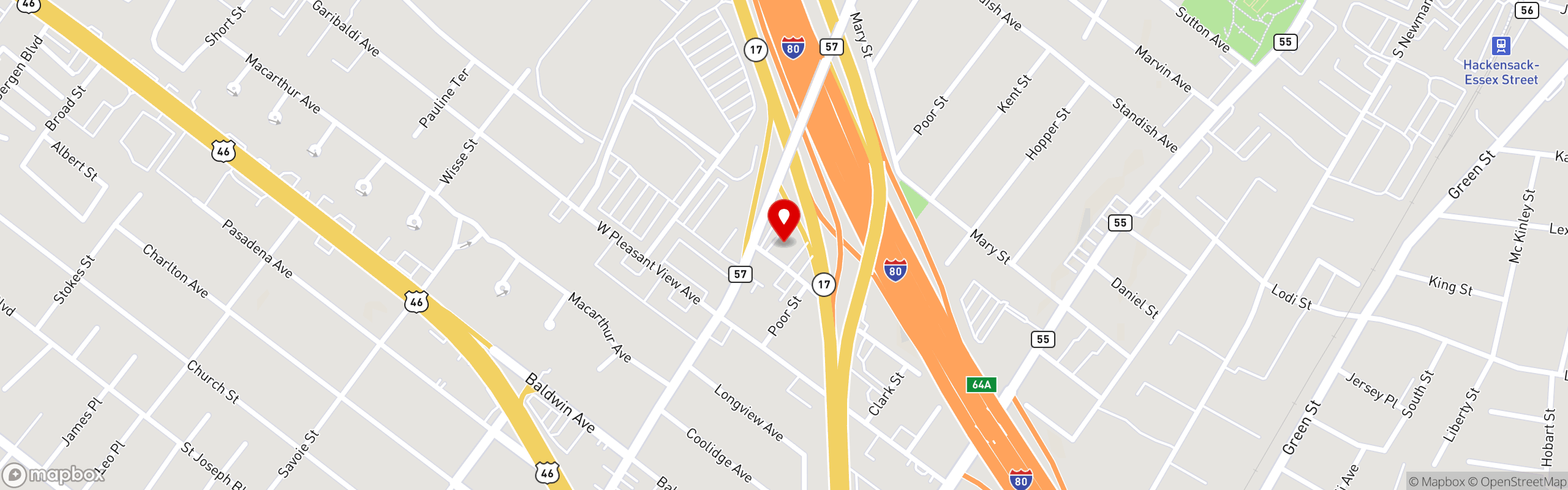 Street map pinning Fluffies Hot Chicken in Fluffies Hot Chicken - Hackensack