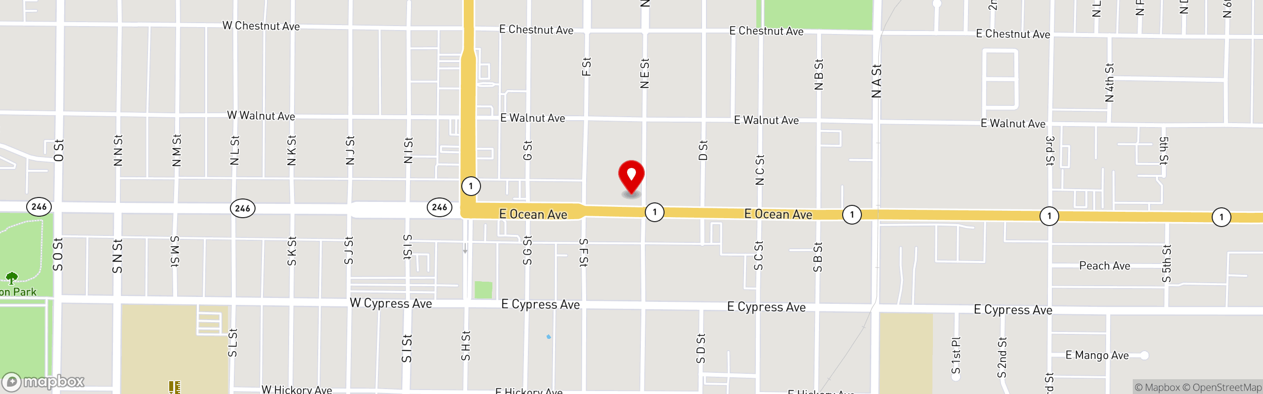 Street map pinning Old Town Kitchen & Bar in Lompoc