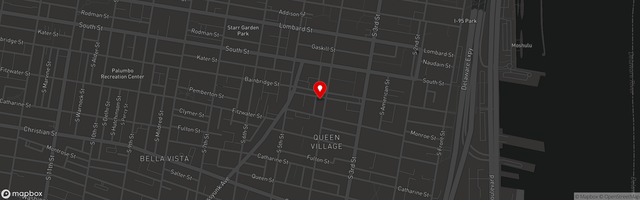 Street map pinning Famous 4th Street Delicatessen in Philadelphia