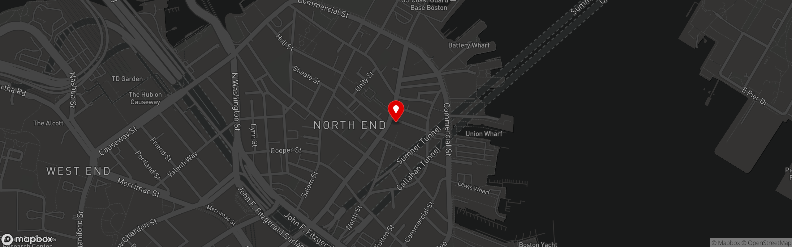 Street map pinning Nando Ristorante Enoteca in North End, Boston