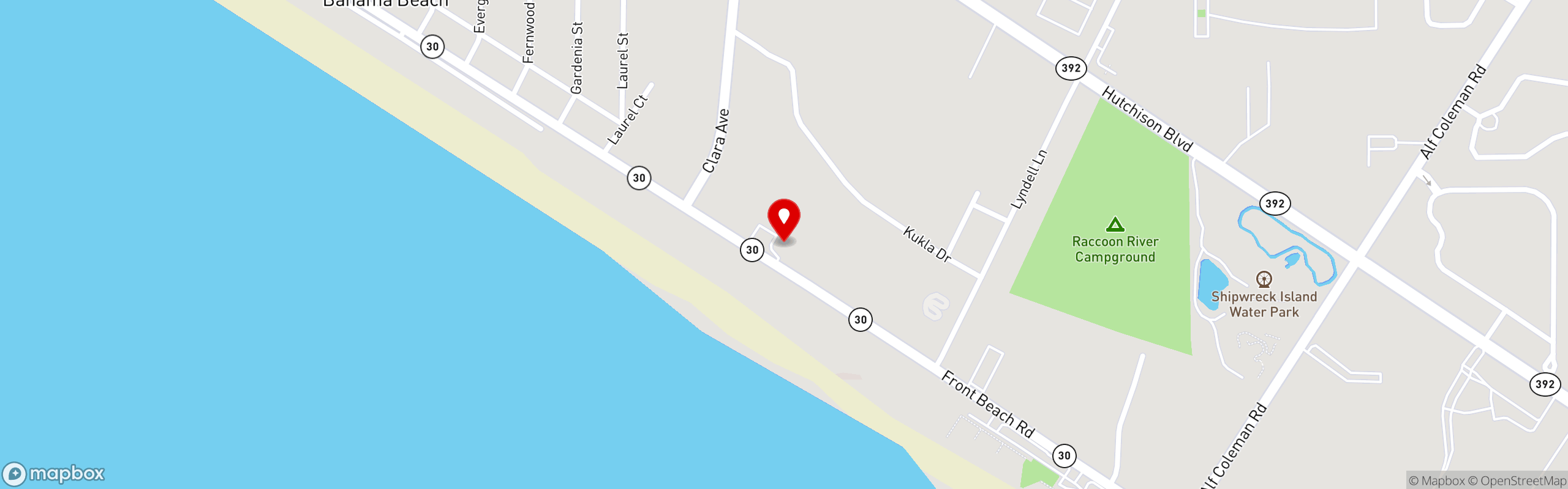 Street map pinning Capt Jacks in Front Beach Road