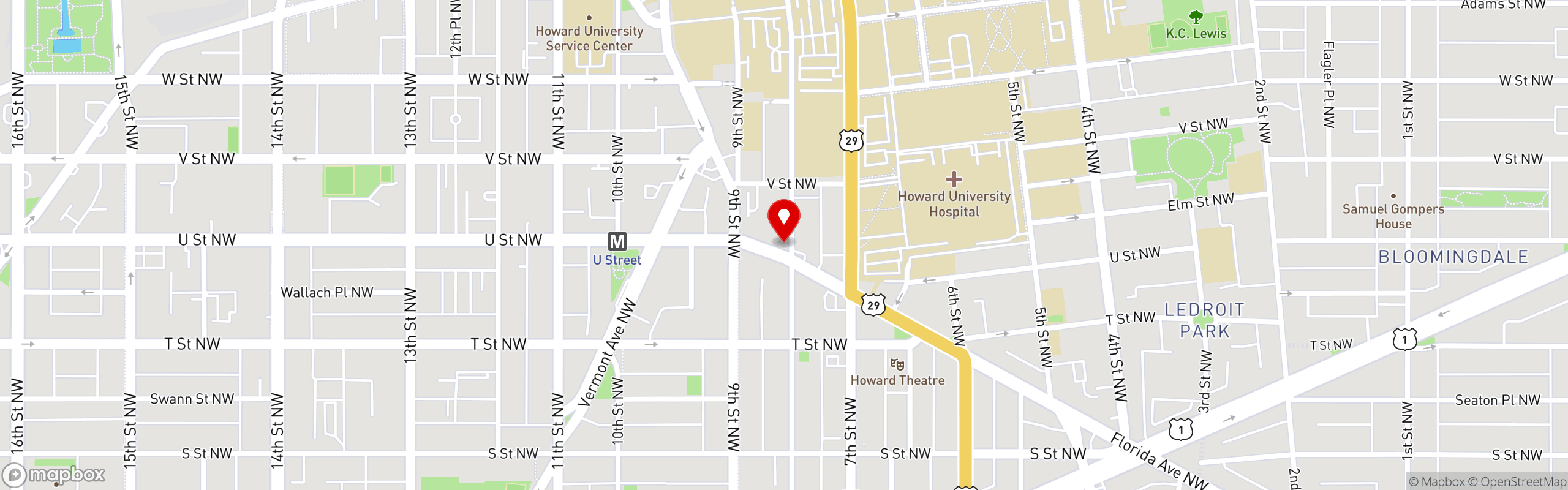 Street map pinning 801 Restaurant and Bar in 801 Restaurant & Bar