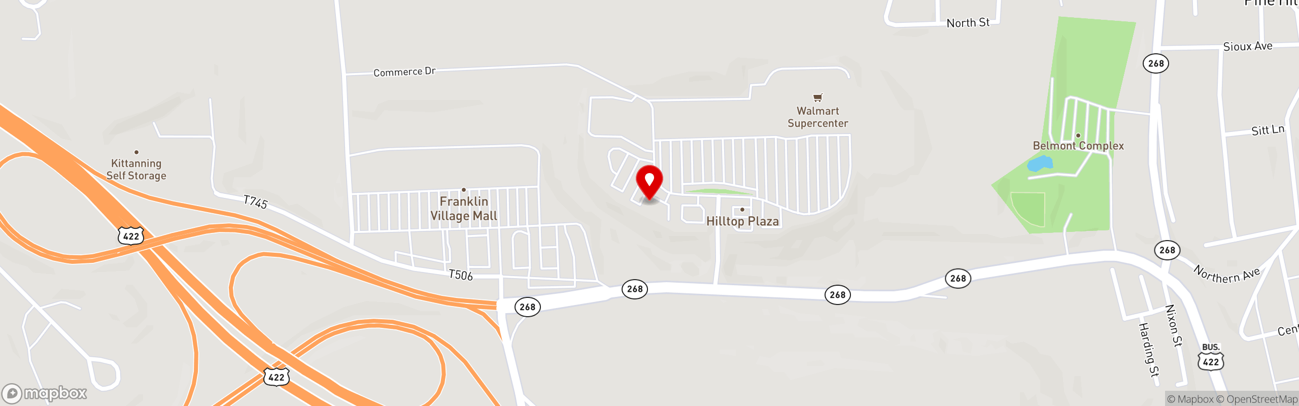 Street map pinning Kings Family Restaurant in Kittanning