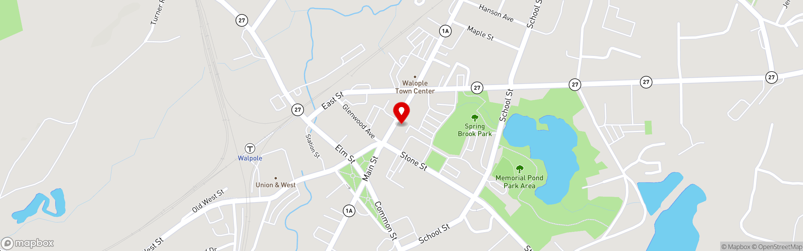 Street map pinning Jalapeños Grill in Walpole