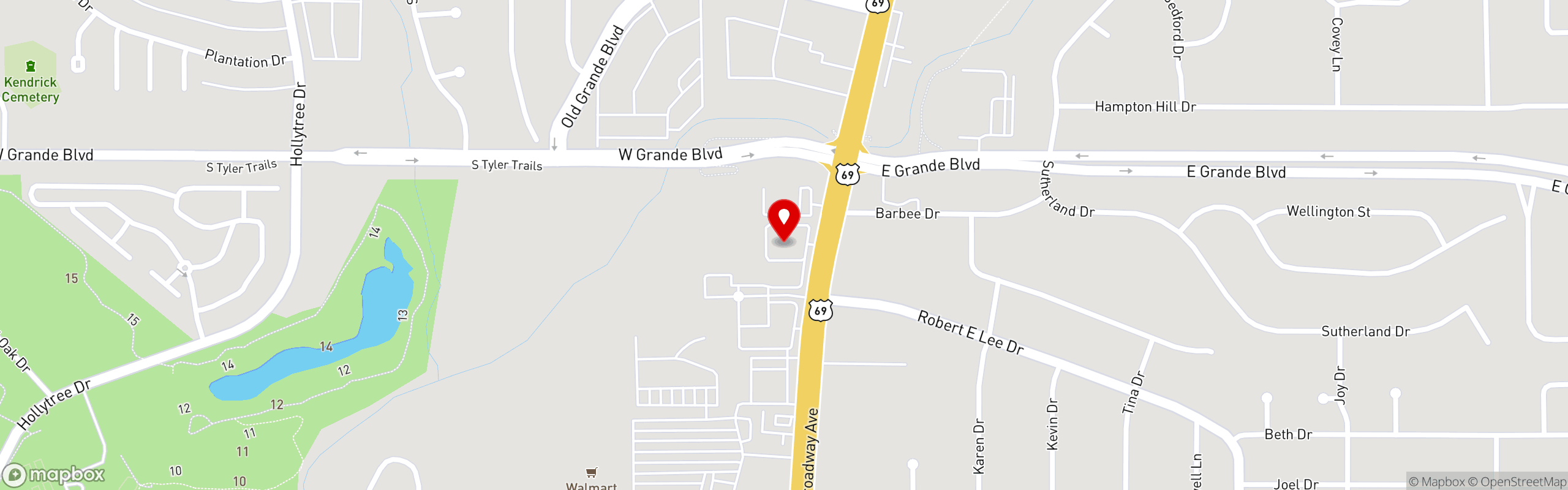 Street map pinning Clear Springs Restaurant in Tyler, TX