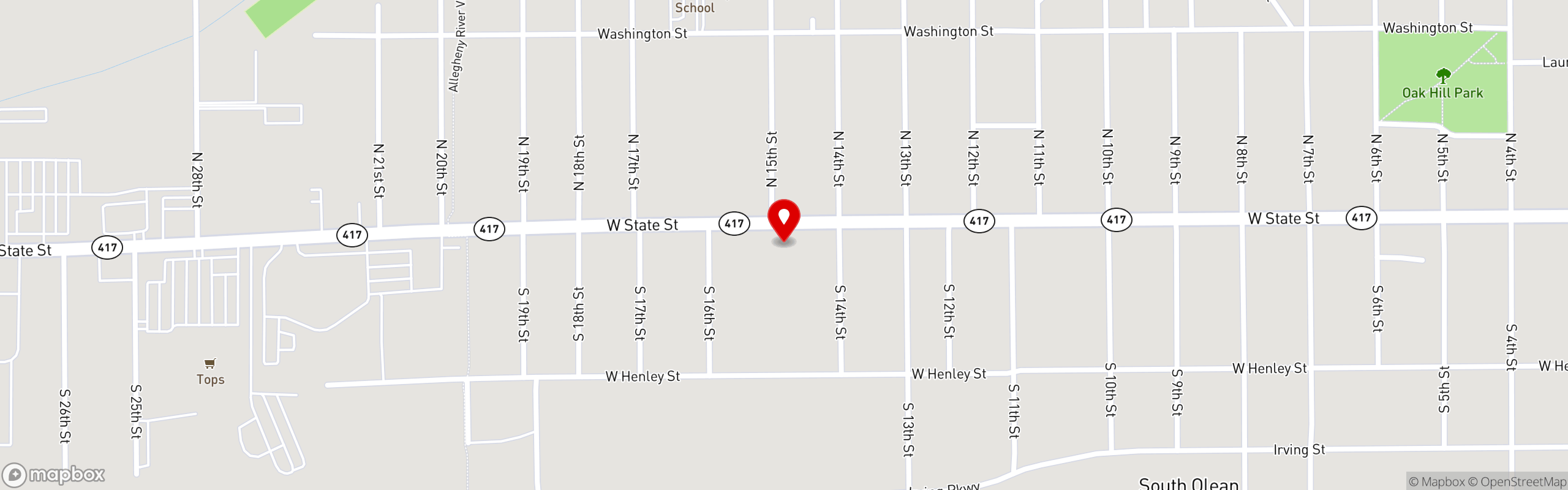 Street map pinning Tasta Pizza in Olean