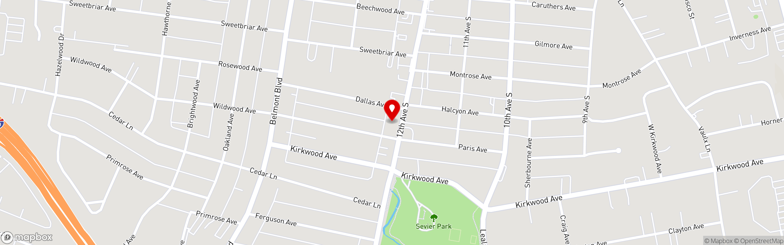 Street map pinning Mesero Restaurants in Mesero - 12South, Nashville