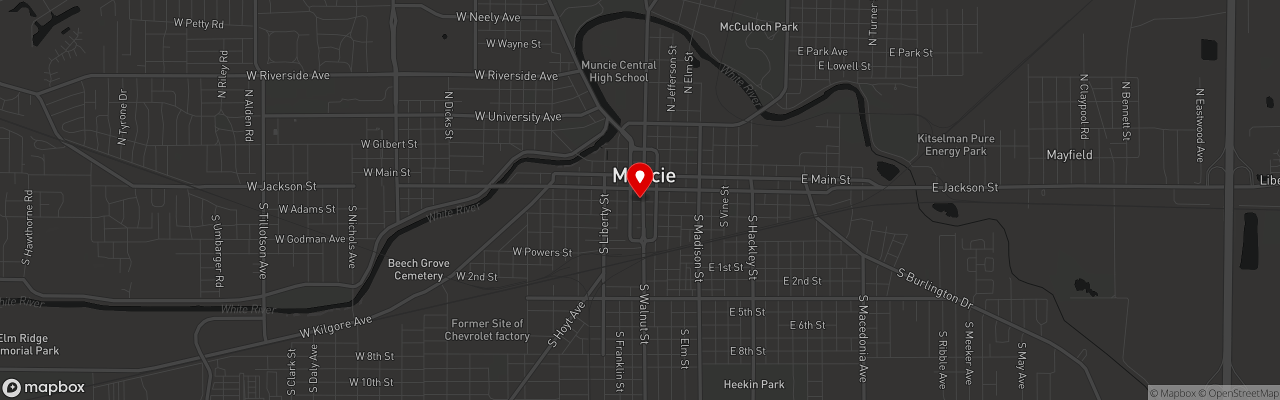 Street map pinning Ron Lahody's Trust Your Butcher Steakhouse in Trust Your Butcher Steakhouse - Muncie