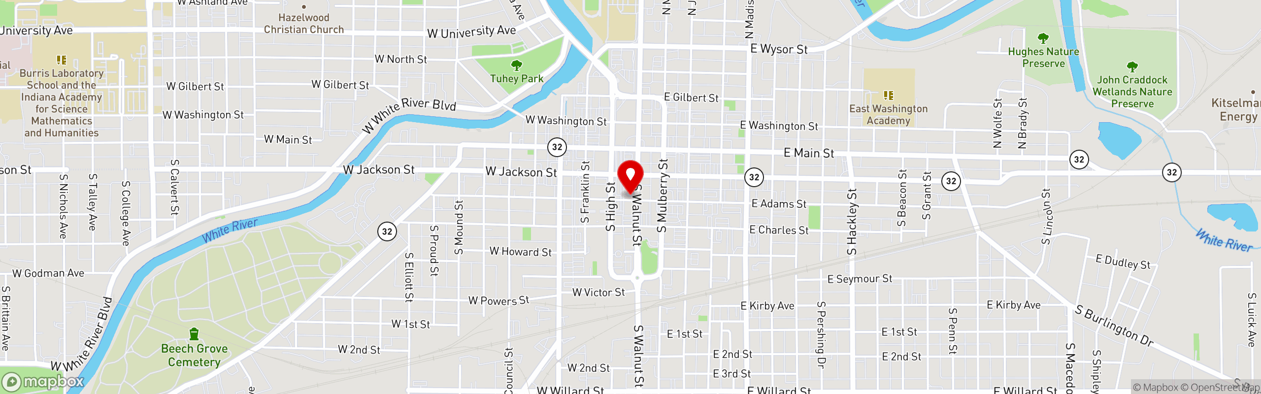 Street map pinning Ron Lahody's Trust Your Butcher Steakhouse in Trust Your Butcher Steakhouse - Muncie