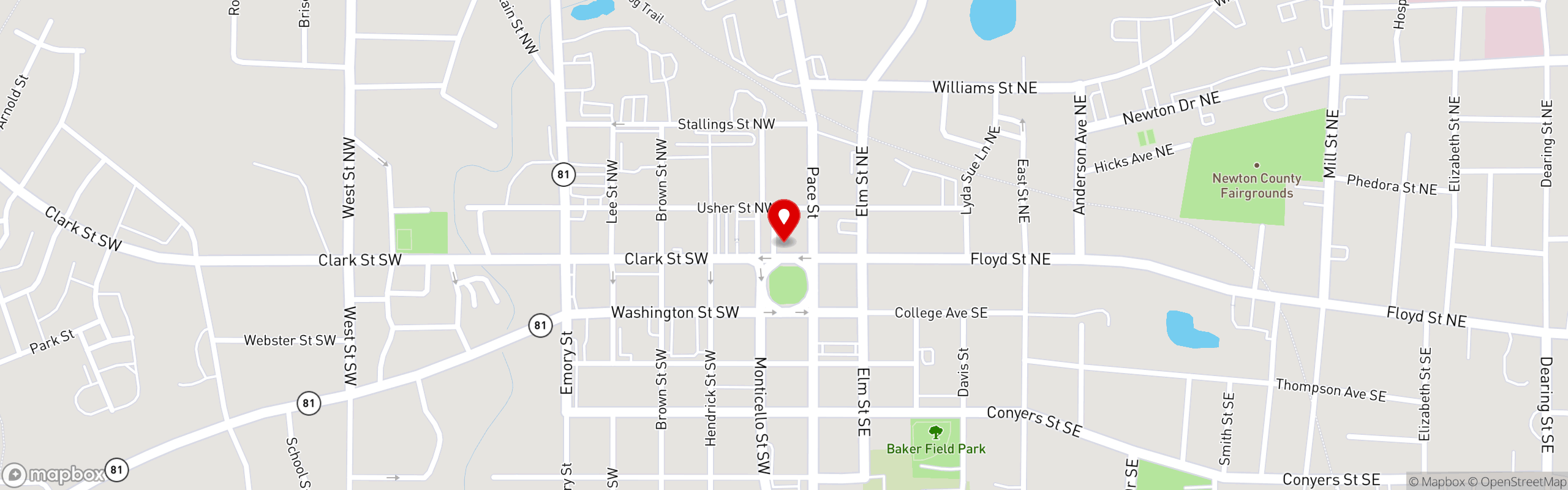 Street map pinning Mystic Grill in Covington