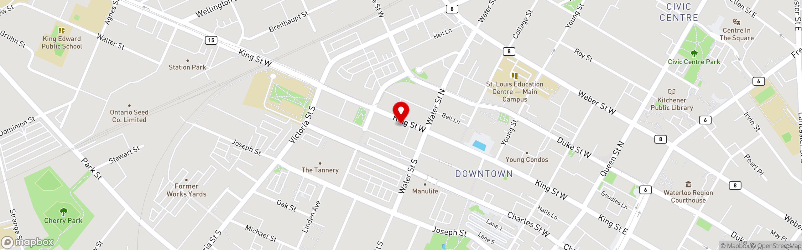 Street map pinning Soi Thaifoon in Kitchener