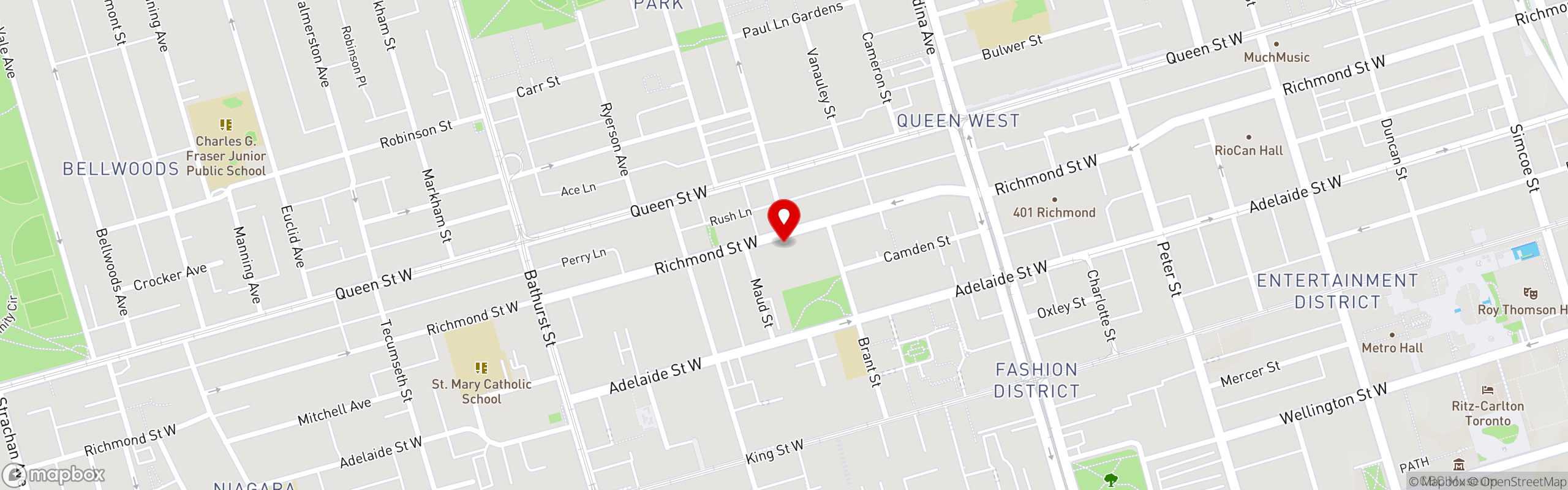 Street map pinning Soi Thaifoon in Toronto Waterworks