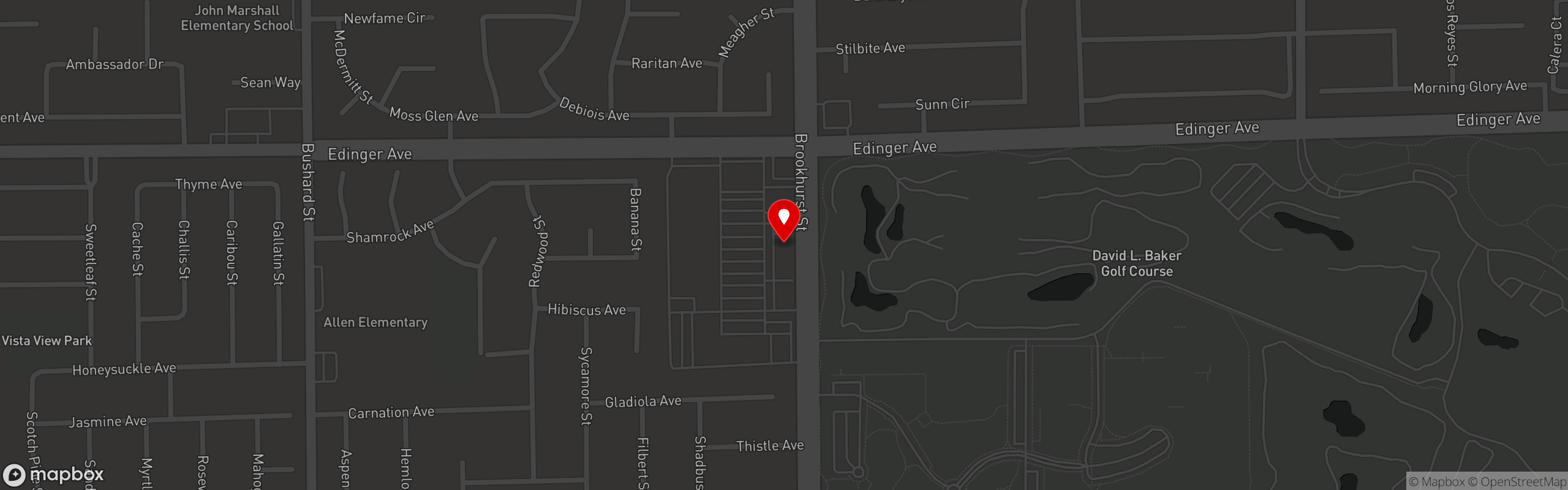 Street map pinning Brodard Restaurant in Fountain Valley