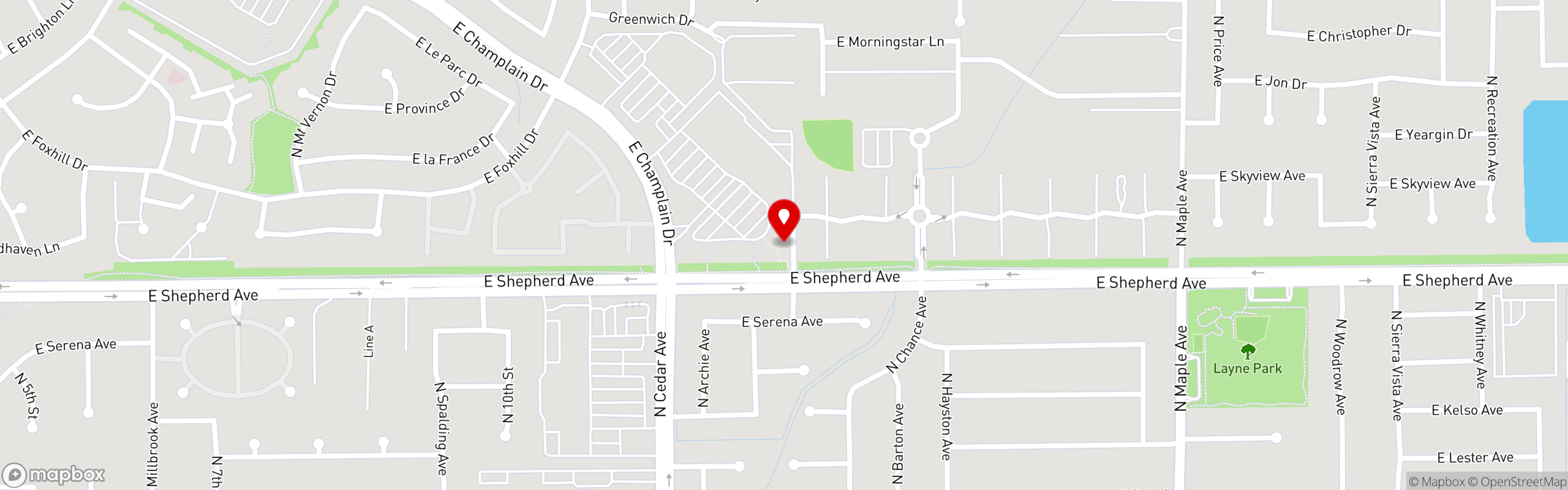 Street map pinning Papi's Mex Grill in Fresno