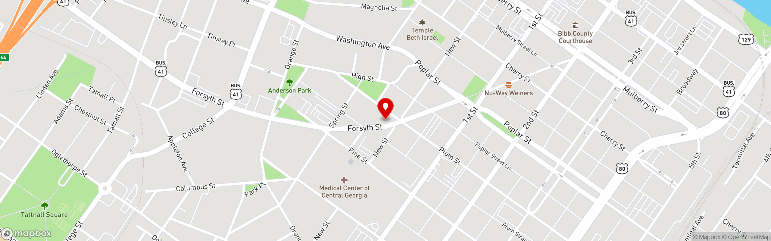 Street map pinning H&H Soul Food Restaurant in Macon