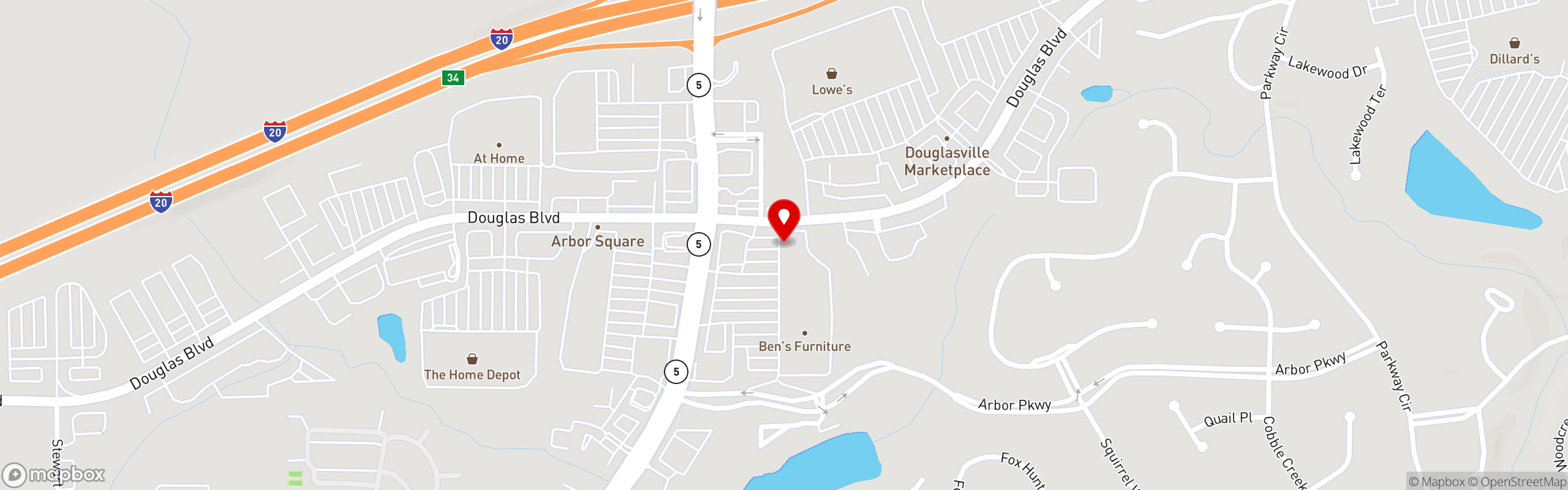 Street map pinning Monterrey Mexican Restaurant Douglasville in Douglasville, GA