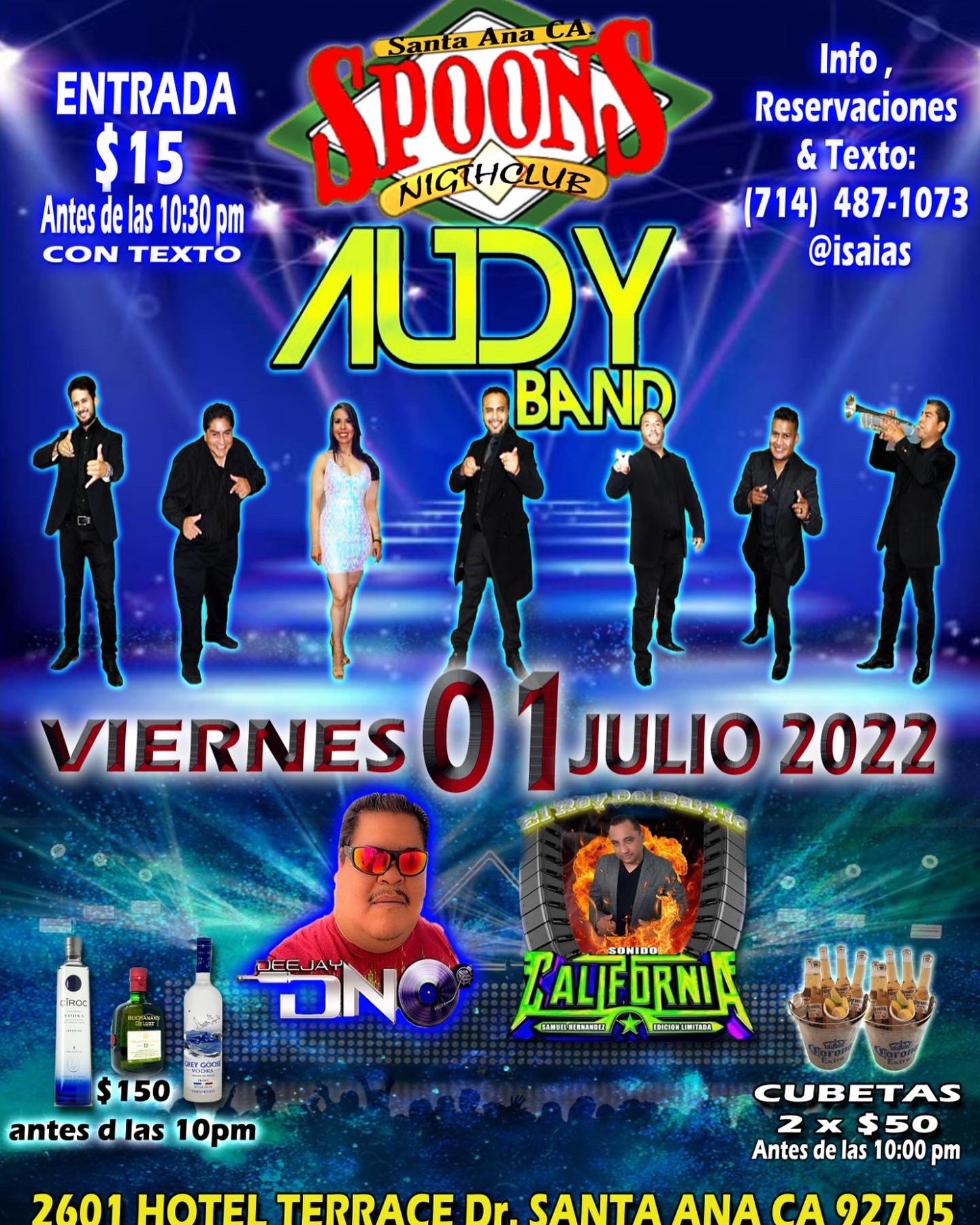 7/1 Friday Audy Band & DJ California at Spoons Santa Ana - Spoons Grill and  Bar - Bar & Grill in CA