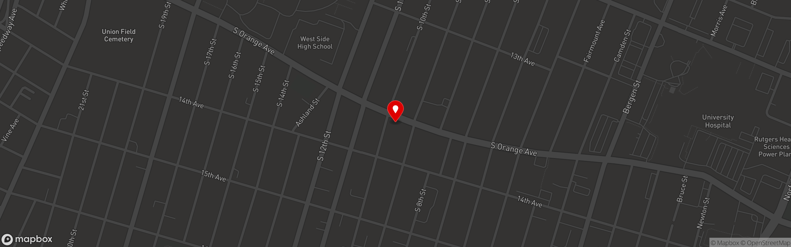 Street map pinning Ambassador Fish and Chicken in Newark - South Orange Ave
