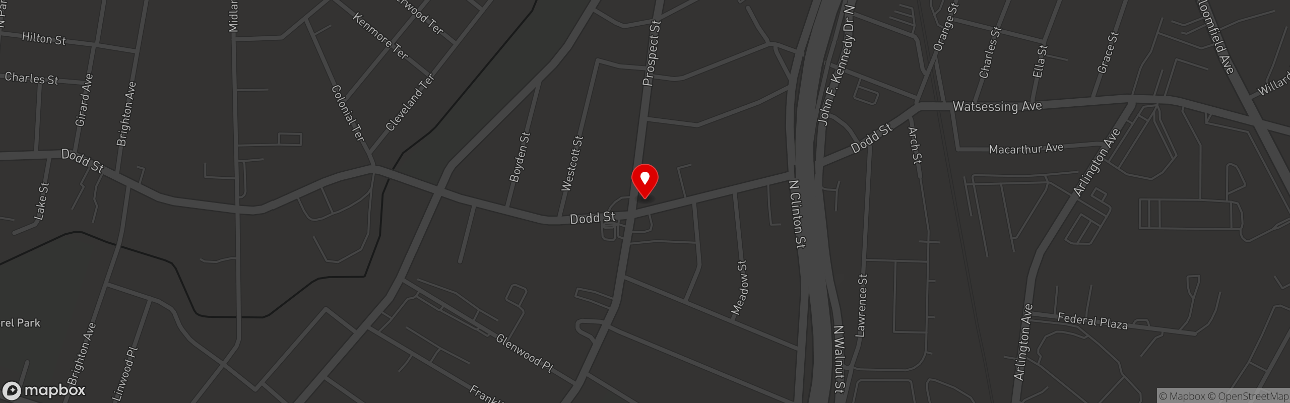 Street map pinning Ambassador Fish and Chicken in East Orange - Dodd St