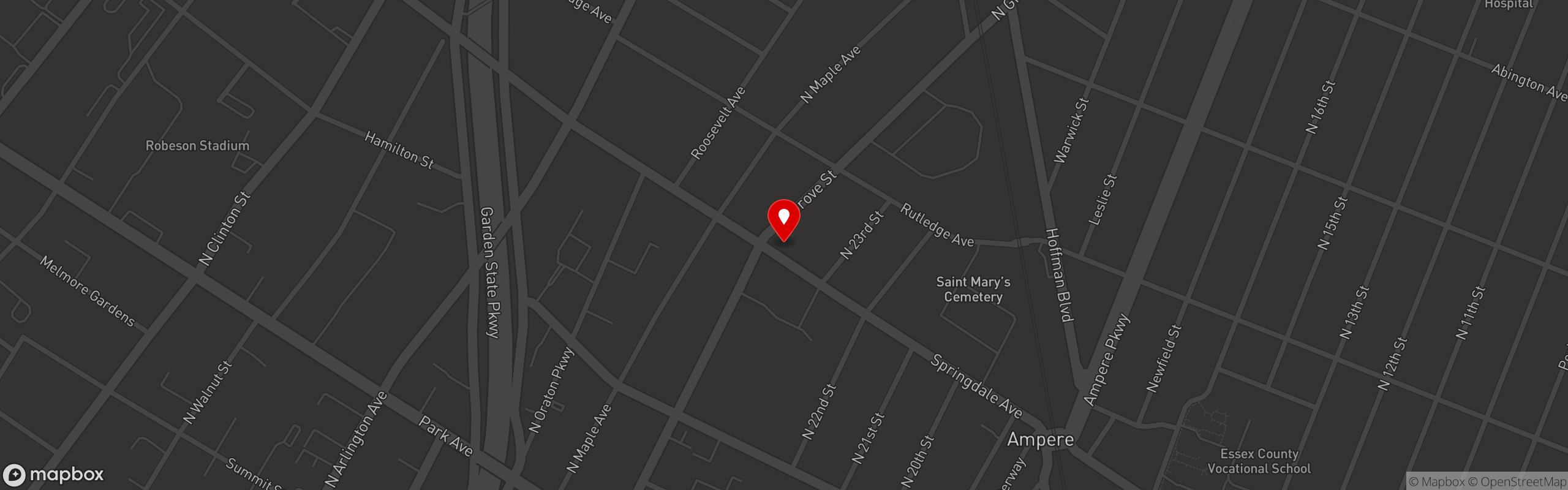 Street map pinning Ambassador Fish and Chicken in East Orange - Springdale Ave