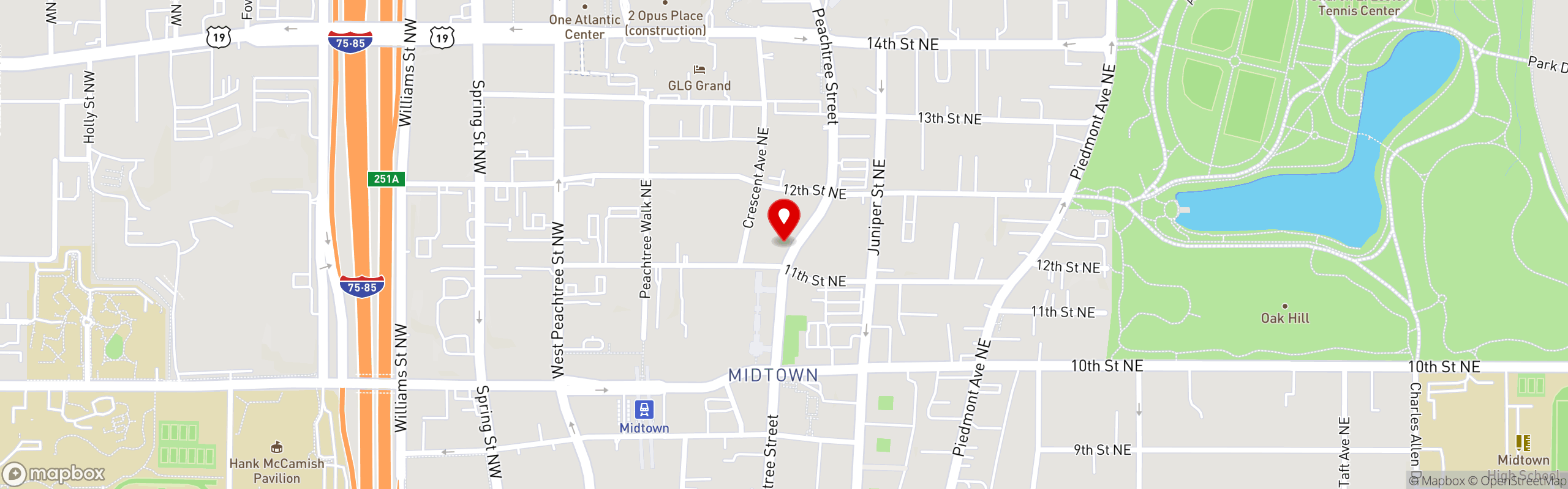 Street map pinning Sugar Factory - Sullivan Group in Atlanta, GA