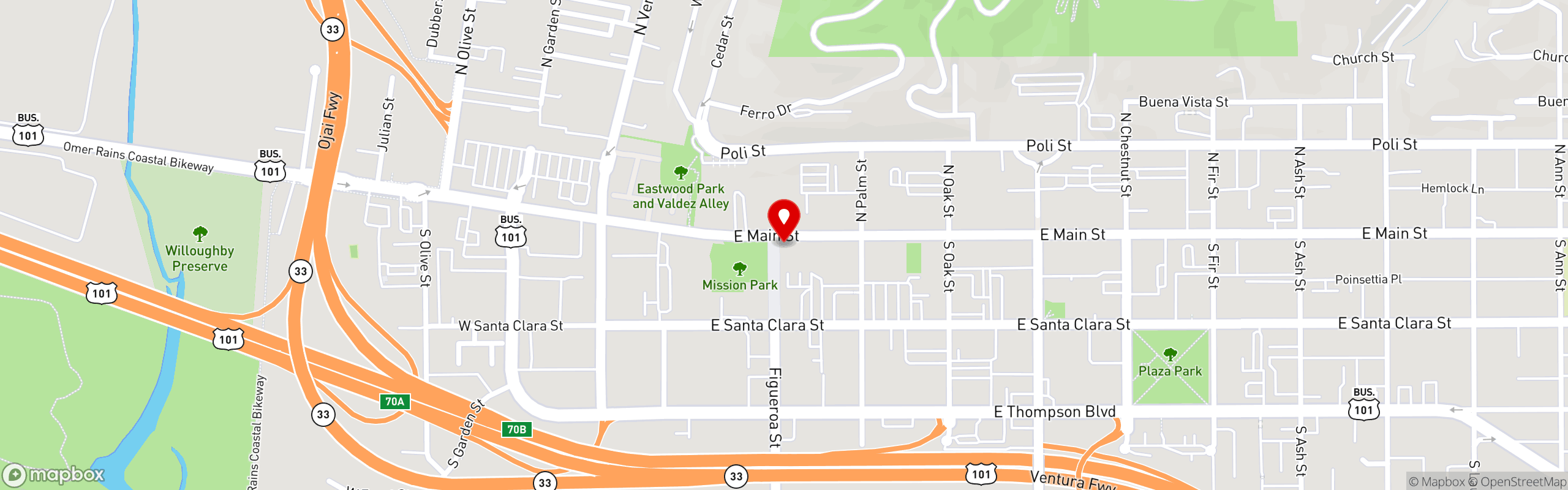 Street map pinning Peirano's in Ventura