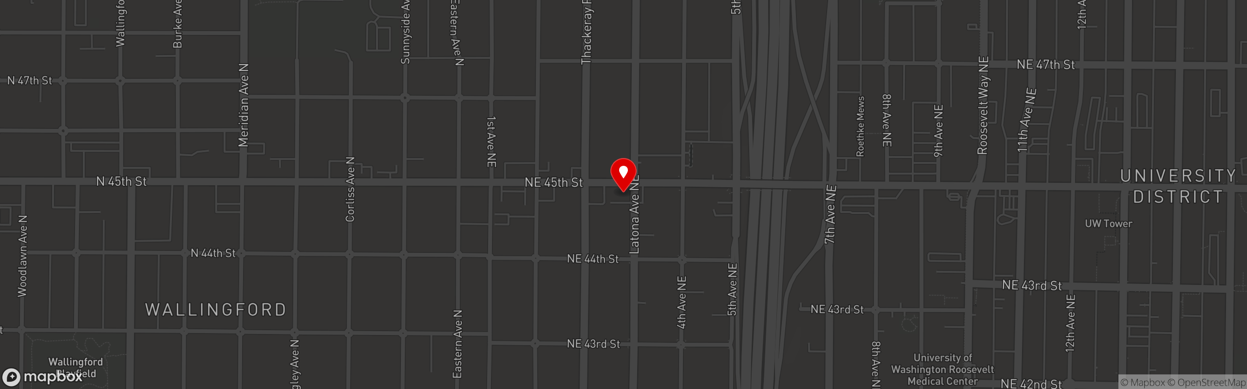 Street map pinning Pudge Bros Pizza in Pudge Brothers Pizza Wallingford
