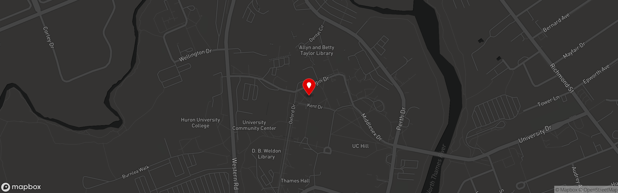 Street map pinning The Spoke: Cafe, Kitchen & Bar in Western University