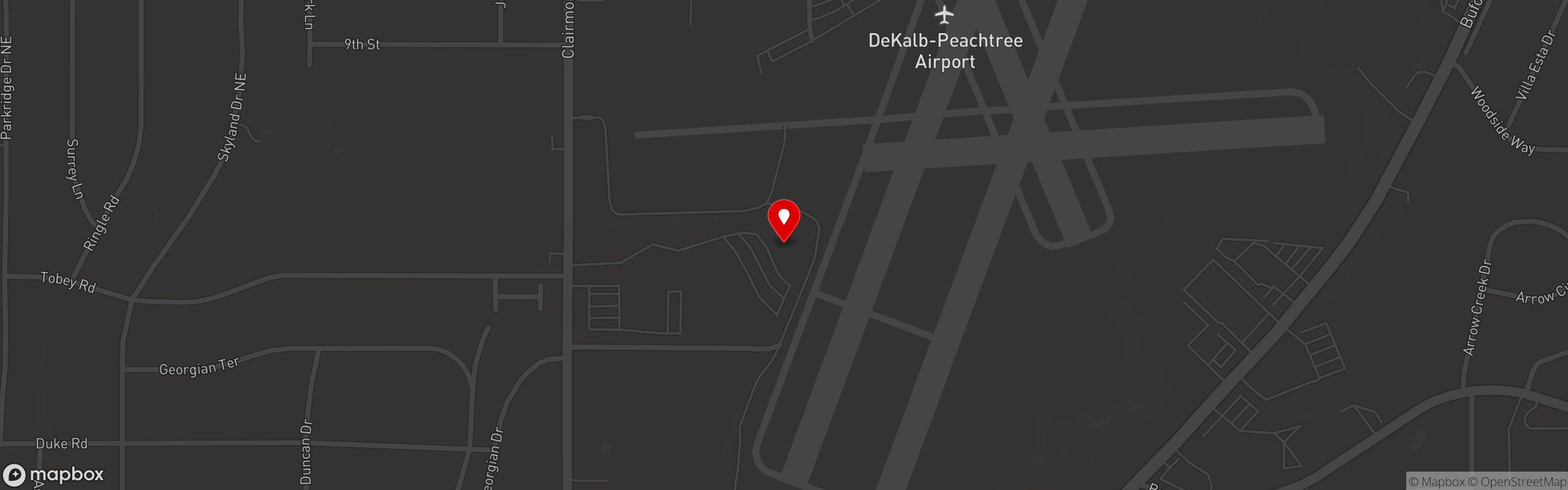 Street map pinning The 57th Fighter Group Restaurant in Atlanta
