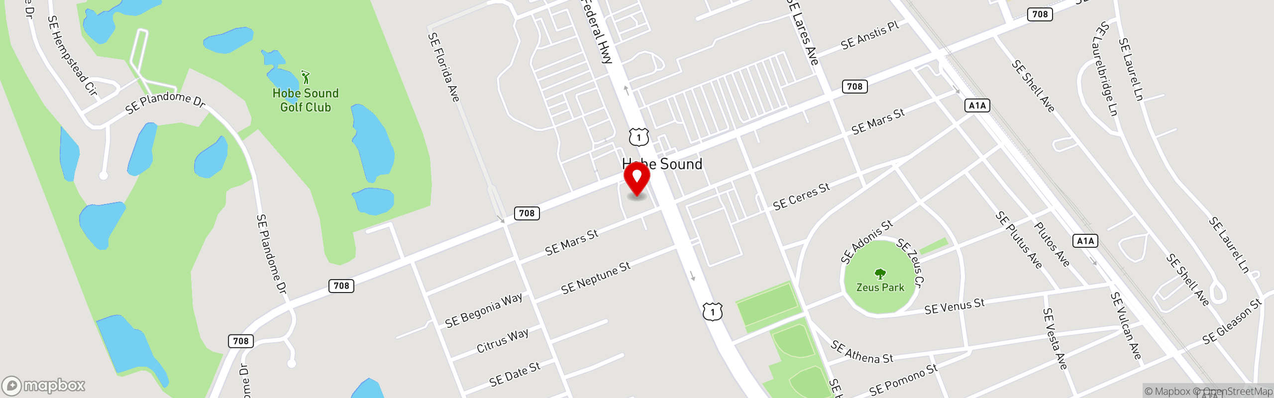 Street map pinning Harry and the Natives in Hobe Sound, FL
