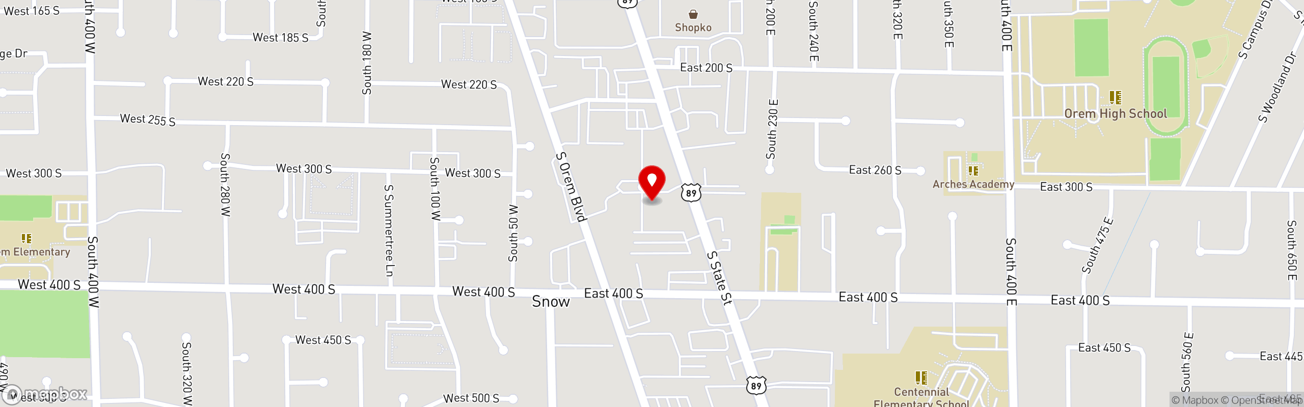 Street map pinning Pizzeria 712 Orem in Orem