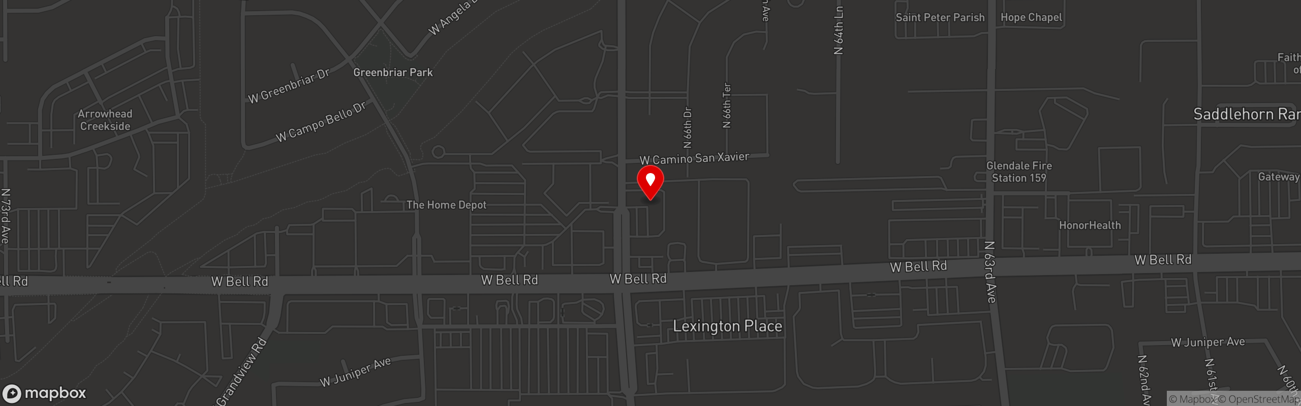 Street map pinning Throne Brewing in Glendale