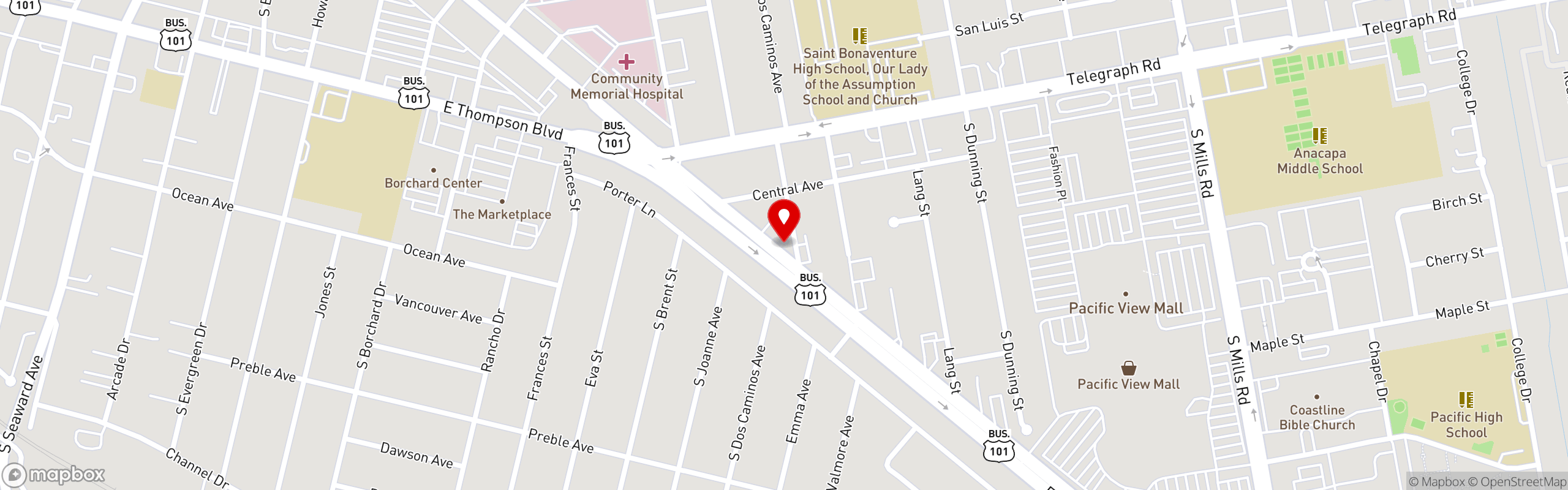 Street map pinning Five Points Meat Market in Five Points Meat Market