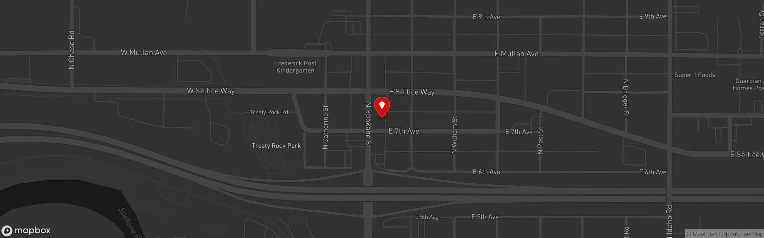 Street map pinning Bunker Bar in Bunker Bar / Burger Bunker - Post Falls