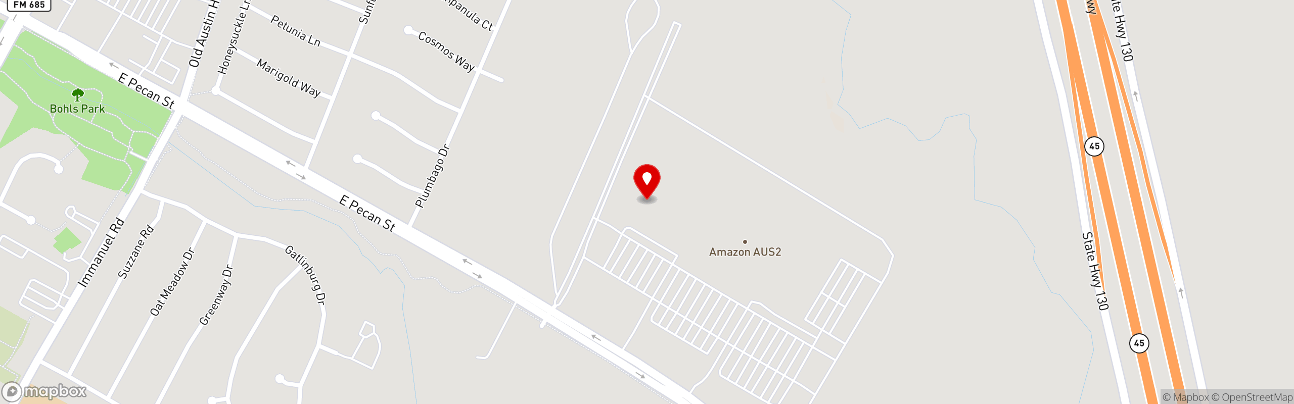 Street map pinning Bush's Chicken - Austin in Pflugerville