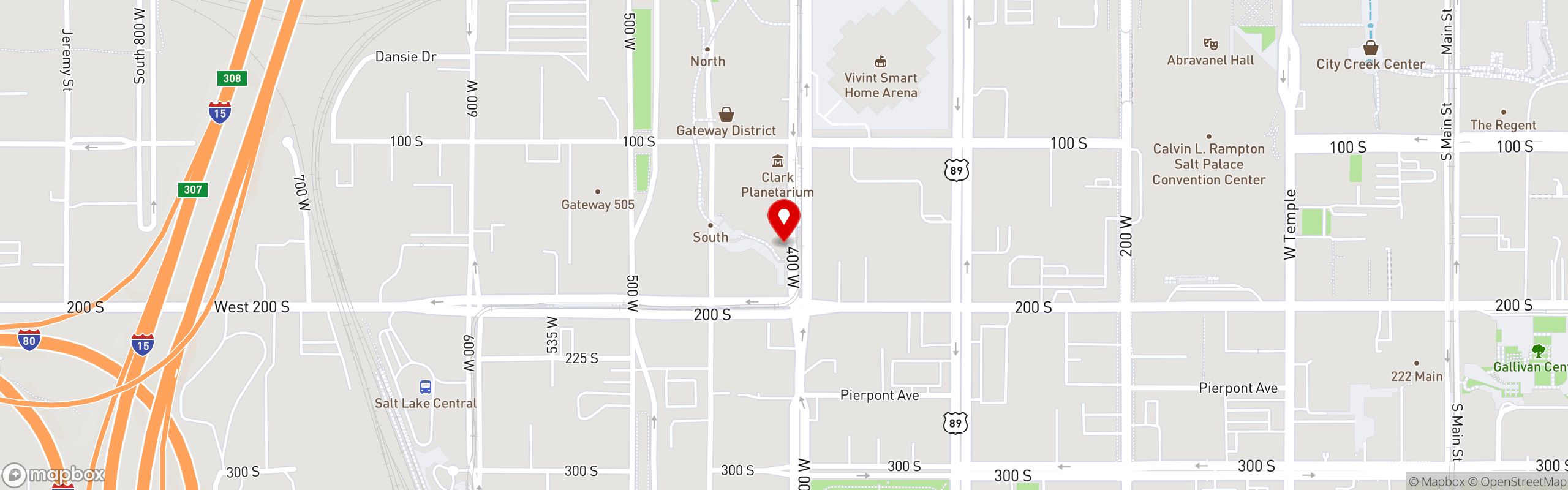 Street map pinning Tucanos Brazilian Grill in Salt Lake City