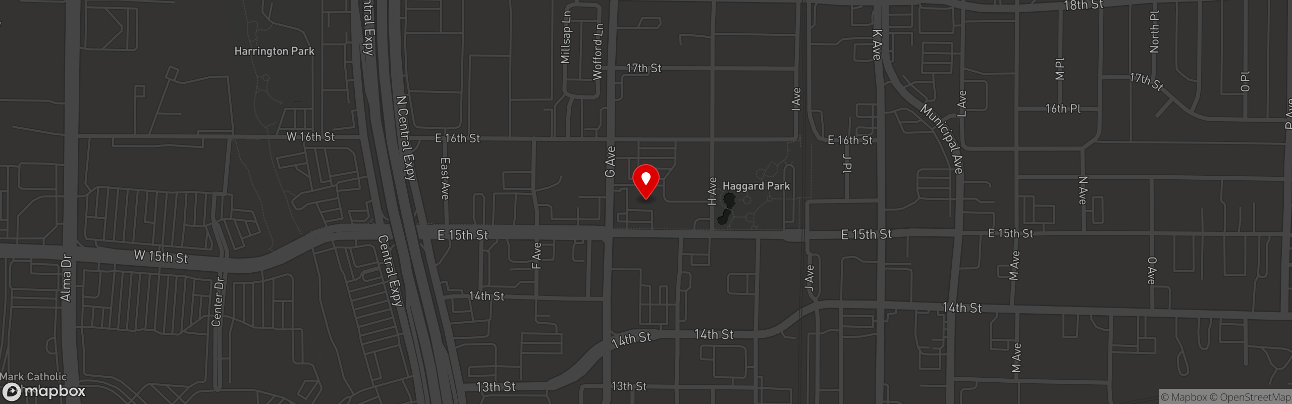 Street map pinning Ye Ole Butcher Shop in Plano