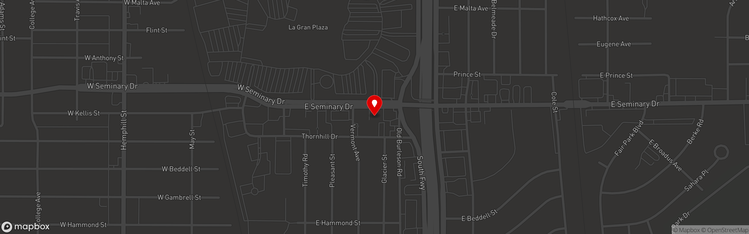Street map pinning Birrieria Chalio Mexican Restaurant in Fort Worth