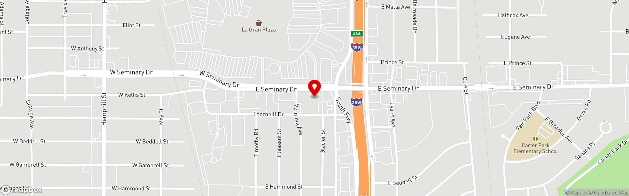 Street map pinning Birrieria Chalio Mexican Restaurant in Fort Worth