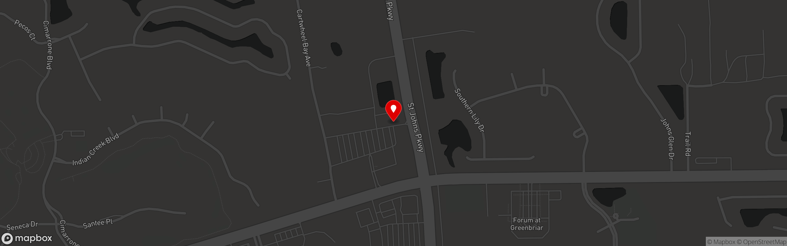 Street map pinning Ember & Iron in Shoppes of St. Johns Parkway